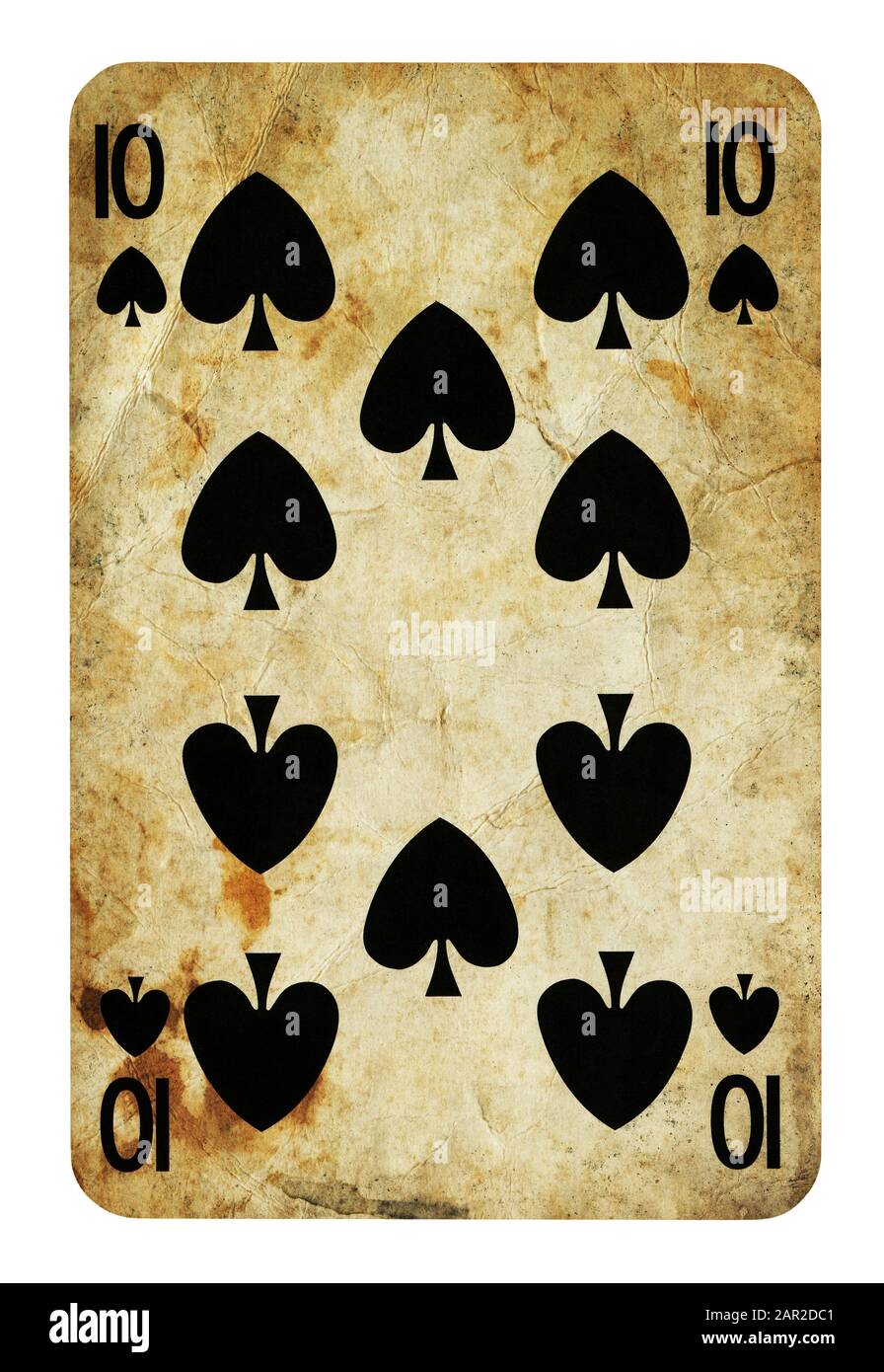 Zehn der Spaten Vintage Playing Card - isoliert auf weißem (clipping path enthalten) Stockfoto
