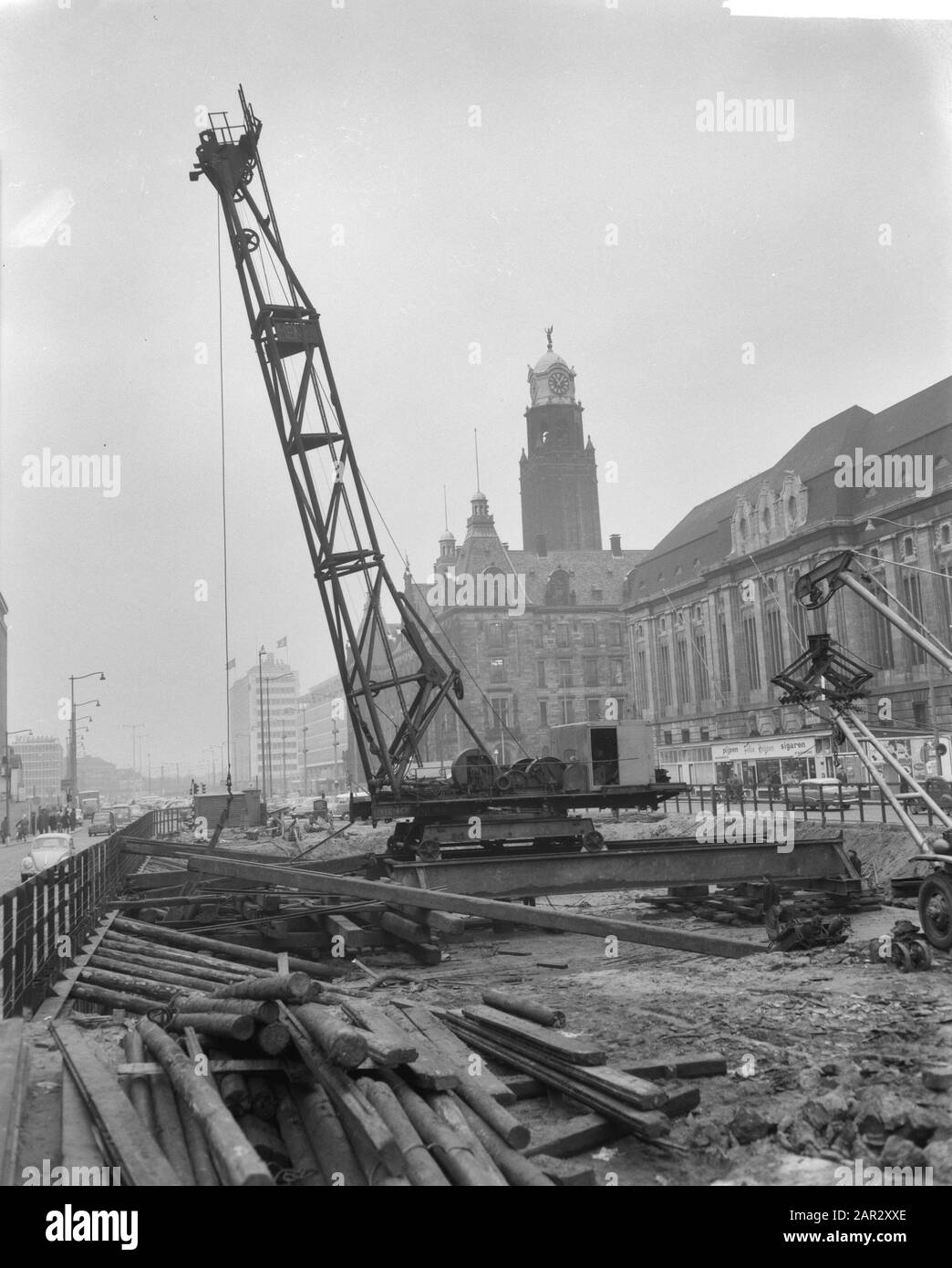 Metrobouw in Rotterdam Datum: 23. Januar 1961 Standort: Rotterdam, Zuid-Holland Stichwörter: Metrobouw Stockfoto