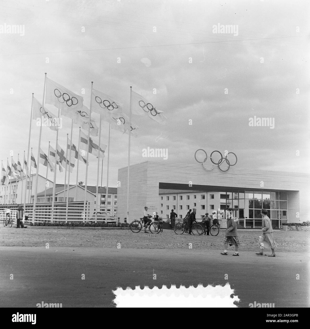 Olympische Sommerspiele Helsinki (1952) Eintritt Olympisches Dorf Datum: 18. Juli 1952 Ort: Finnland, Helsinki Schlüsselwörter: Wohnen Stockfoto