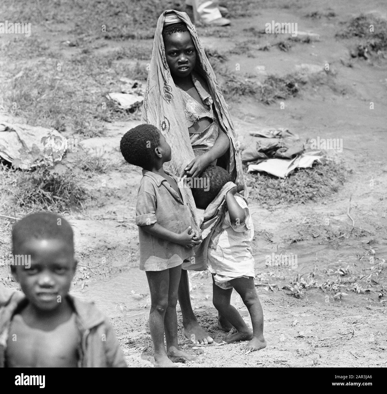 Zaire (früher Belgisch-Kongo) Kinder in einem angolanischen Flüchtlingslager nördlich von Kinshasa Datum: 24. Oktober 1973 Ort: Kongo, Zaire Schlüsselwörter: Kinder, Flüchtlinge, Flüchtlingslager Stockfoto