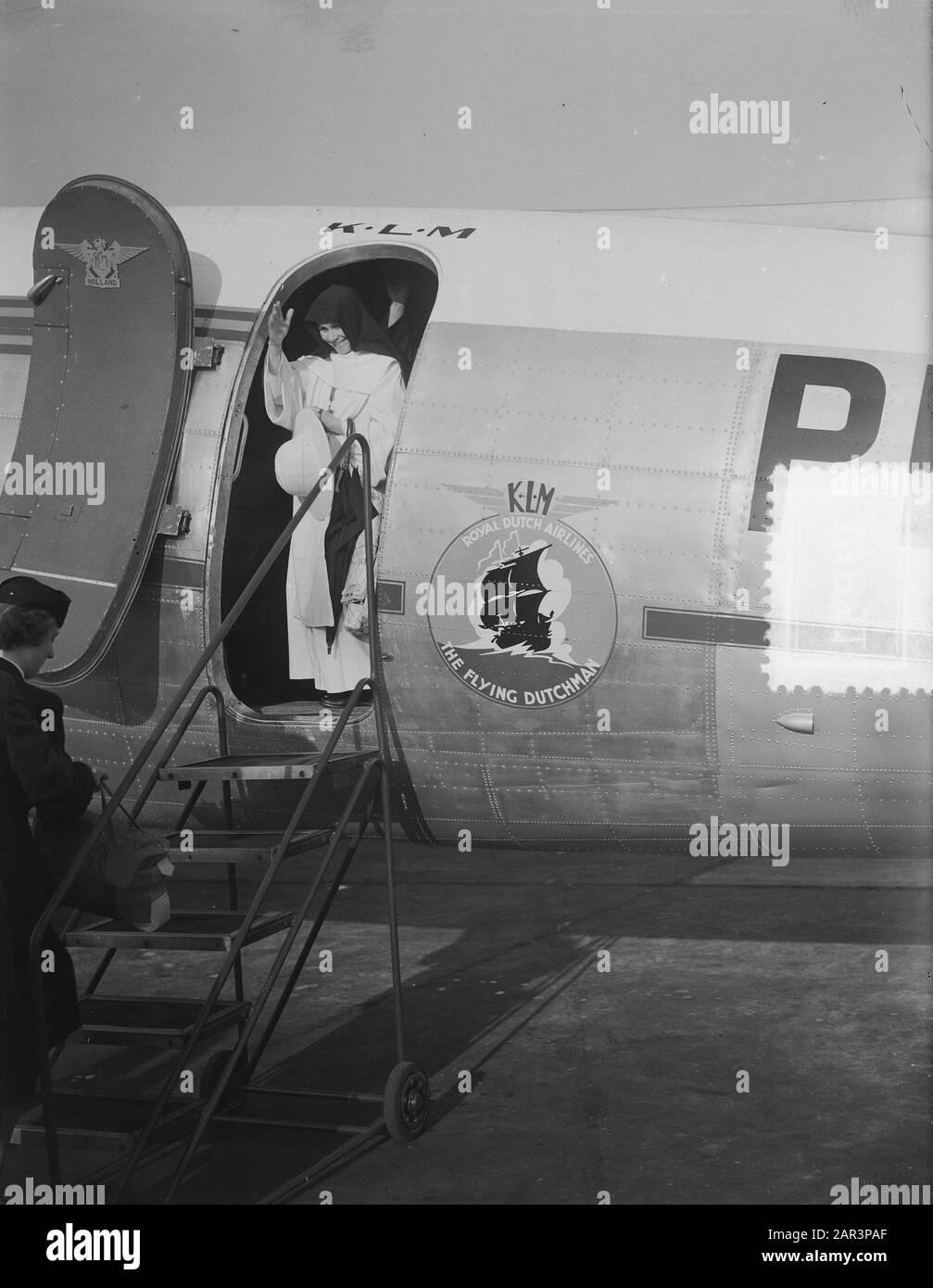 Missionsflugzeug KLM Abfahrt Schiphol Datum: 29. September 1951 Schlagwörter: Name der Abflugeinrichtung: KLM Stockfoto
