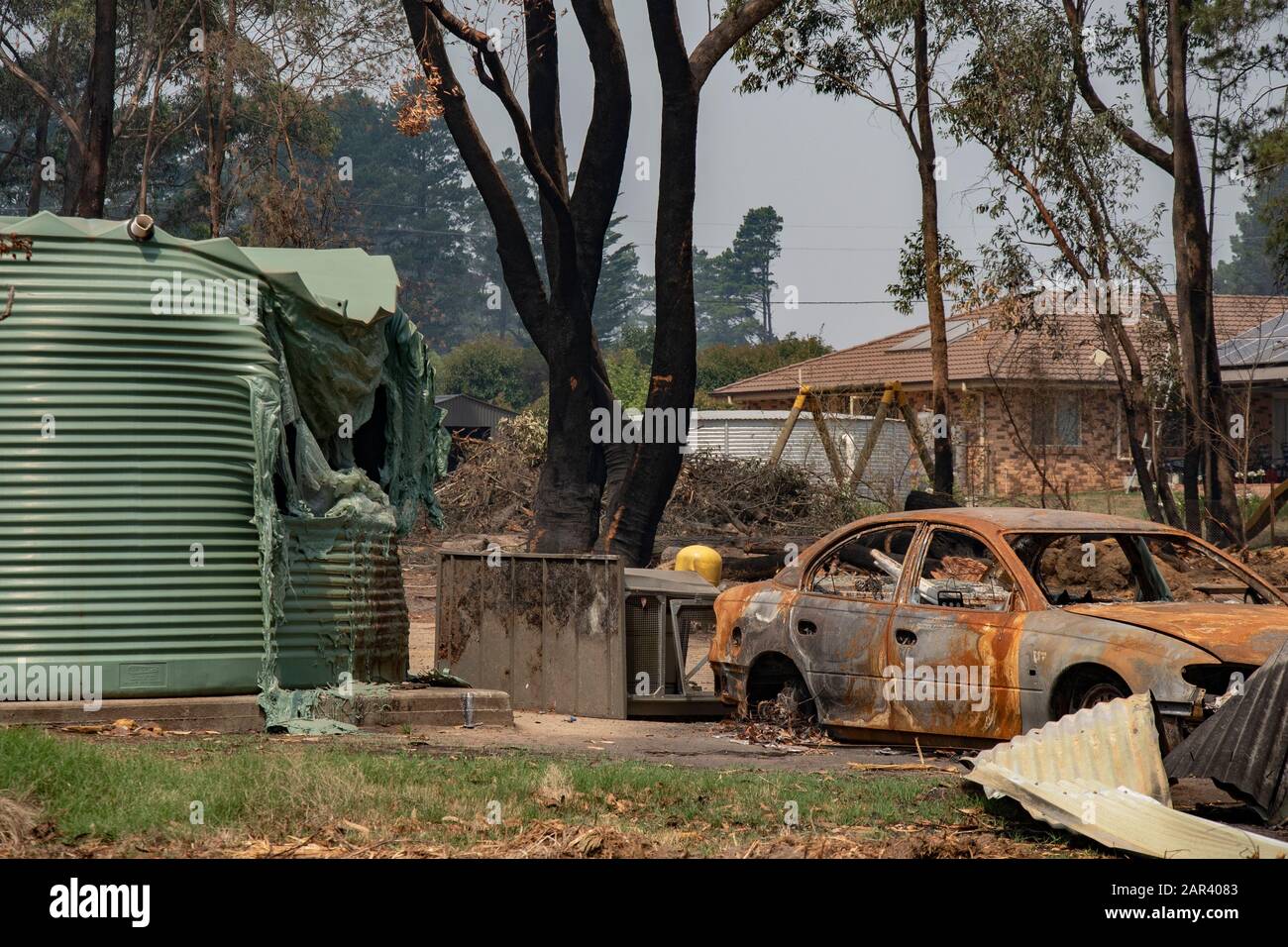 Australische Bushfires folgen. Wingello, NSW. In der Nacht zum 4. Januar kam es zu einem Brand Stockfoto