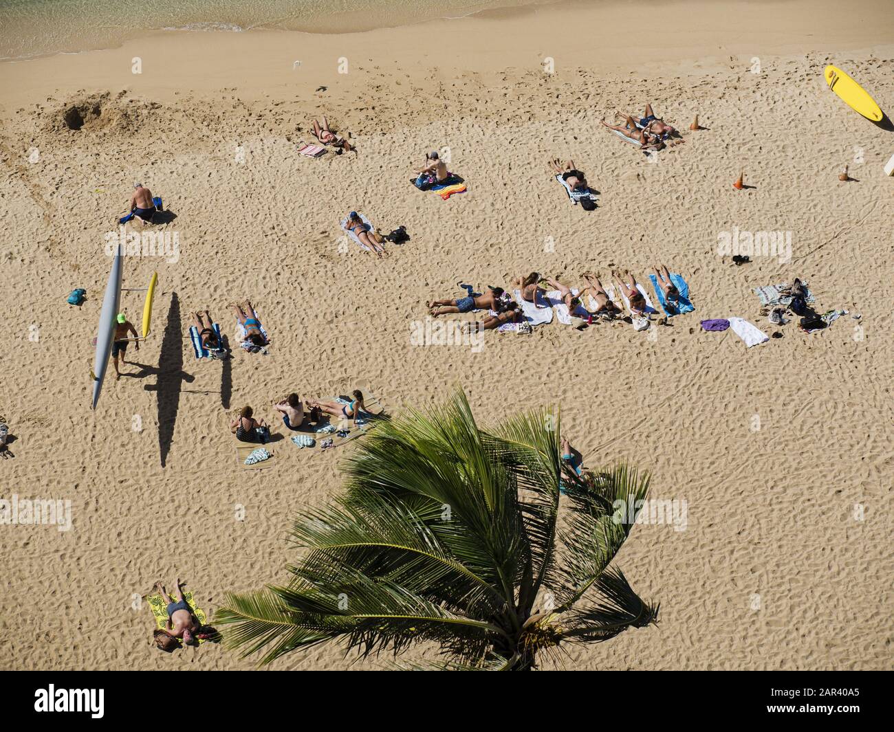Honolulu, Hawaii, USA. Dezember 2019. Strandbesucher verbringen den Tag am Kaimana Beach, Honolulu, Hawaii. Der Strand ist auch als Strand von Sans Souci bekannt und bei Einheimischen und Touristen beliebt. Kredit: Bayne Stanley/ZUMA Wire/Alamy Live News Stockfoto
