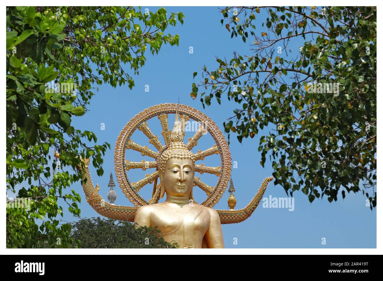 Berühmte historische Statue von Buddha berühren den Himmel im Wat Phra Yai Tempel, Thailand Stockfoto