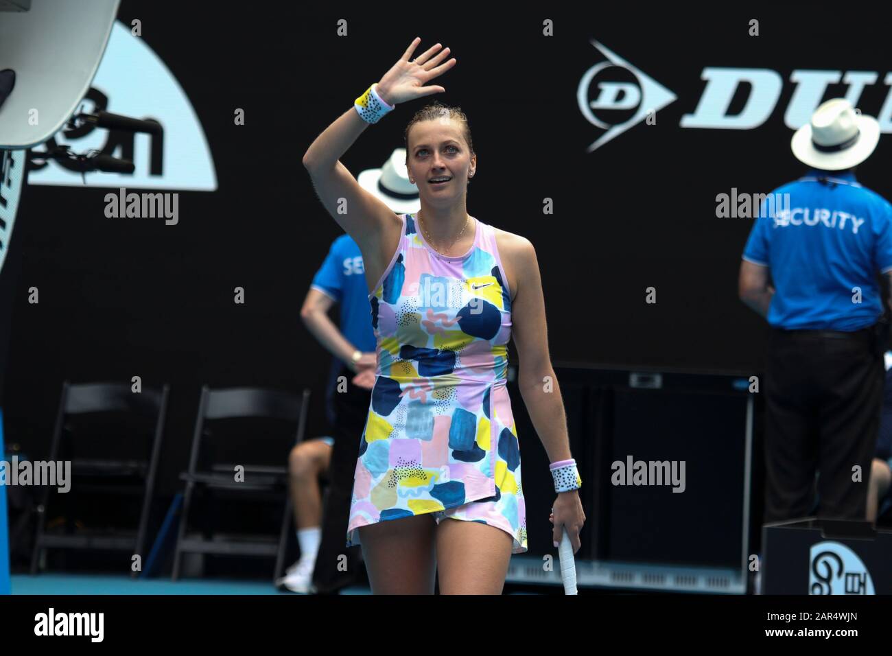 Melbourne Park, Victoria, Australien. Januar 2020. Tag Sieben, Petra Kitova (Tschechien) Feiert ihren Sieg gegen Maria Sakkari aus (Griechenland) Während Runde Vier Der Frauen Singles - Image-Gutschrift: Brett keating/Alamy Live News Stockfoto