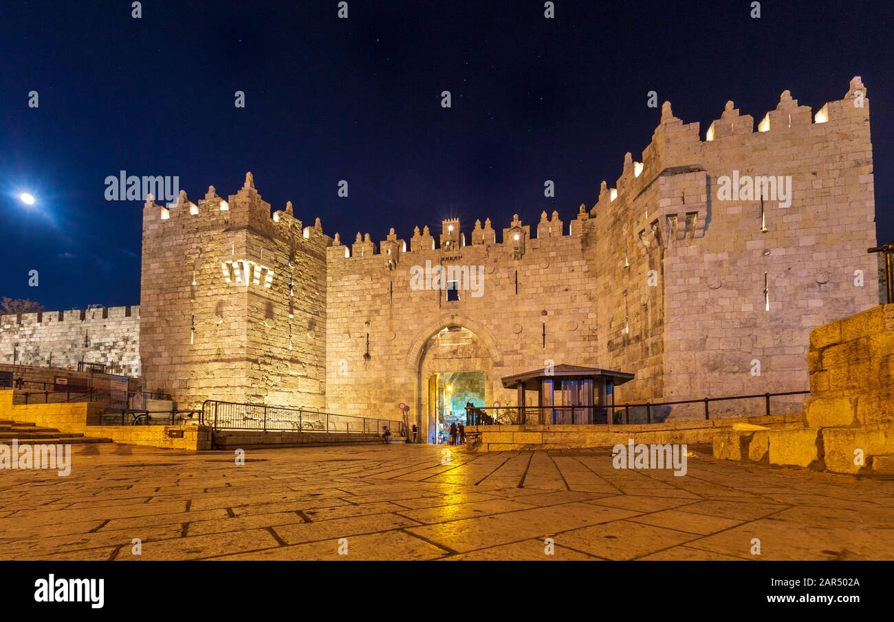 Damaskus Tor Nord Eingang zu moslemischen Viertel von Jerusalem, Israel Stockfoto