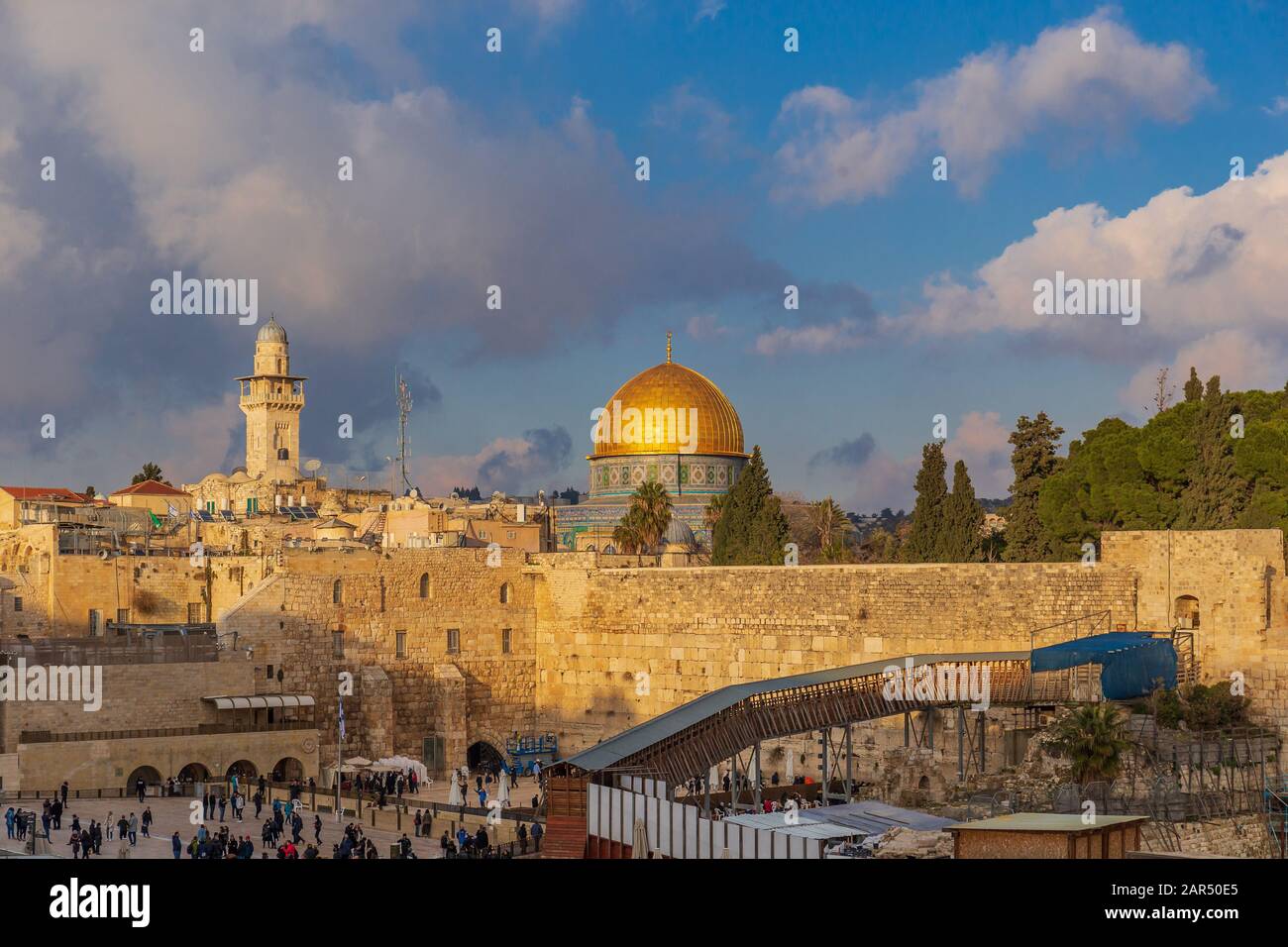 Westliche Mauer mit Felsendom über Jerusalem, Israel Stockfoto