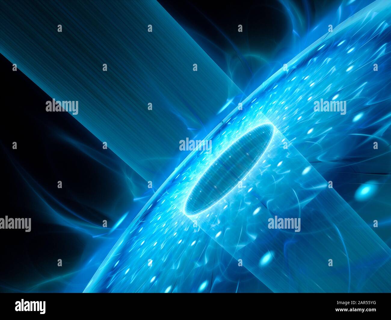 Blau leuchtende multidimensionale Darstellung im Raum, computergenerierter abstrakter Hintergrund, 3D-Rendering Stockfoto
