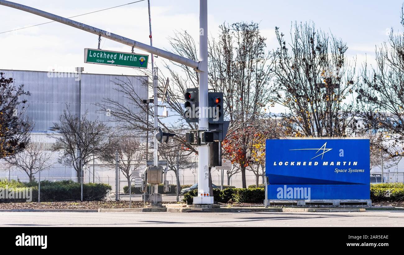 24. Januar 2020 Sunnyvale/CA/USA - Lockheed Martin Corporation im Silicon Valley; Lockheed Martin Space Systems ist eine der vier Einrichtungen Stockfoto