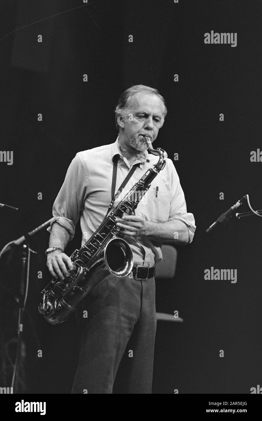 Internationales Jazzfestival Amsterdam 13.12.August Warne Marsh Quartet, Marsh in Aktion Datum: 17. August 1982 Ort: Amsterdam, Noord-Holland Schlüsselwörter: Festivals, Jazz Stockfoto
