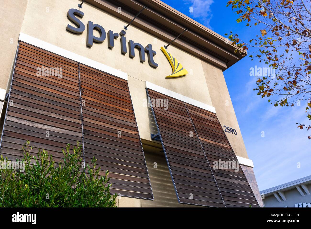 24. Januar 2020 Mountain View/CA/USA - Sprint Store fadenfassade; Sprint Corporation ist ein amerikanisches Telekommunikationsunternehmen, das drahtlose Dienstleistungen bereitstellt Stockfoto