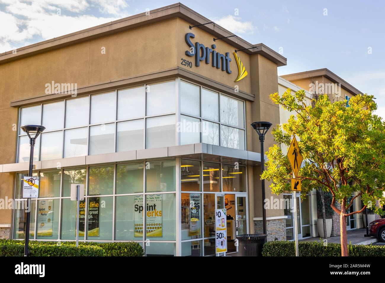 24. Januar 2020 Mountain View/CA/USA - Sprint Store Eingang; Sprint Corporation ist ein amerikanisches Telekommunikationsunternehmen, das drahtlose Geräte bereitstellt Stockfoto