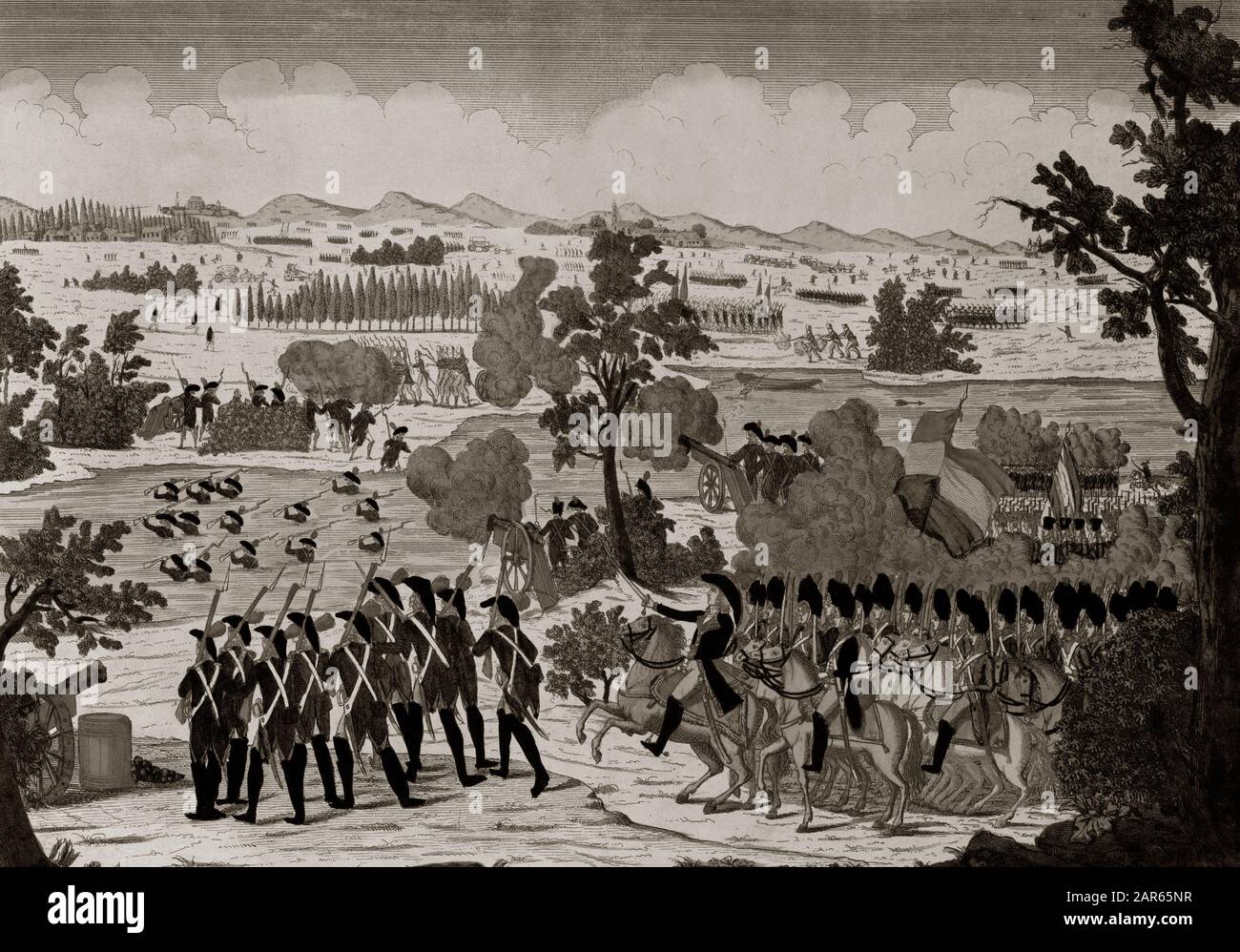 Passage du Mincio le 11 prairial an IV (20 decembre 1800) par les grenadiers francais. Sous les yeux de Bonaparte General en Chef - Gravure - 1800 - T Stockfoto