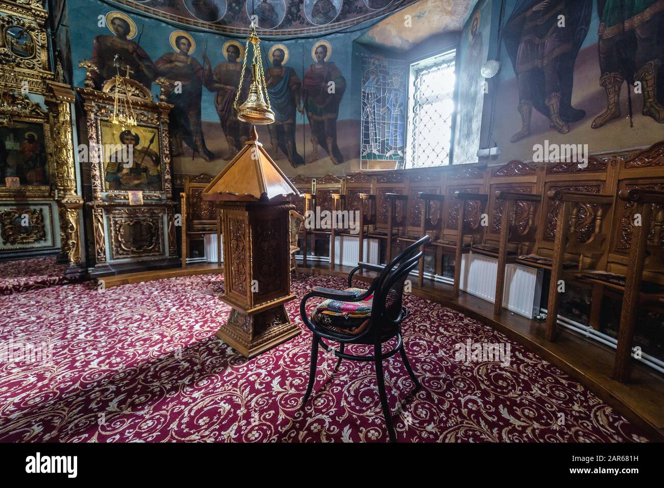 Inneneinrichtung der Kirche des Klosters Ciolanu von ostorthodoxen Monstern, zwischen Tisau und Magura im Kreis Buzau, Rumänien Stockfoto