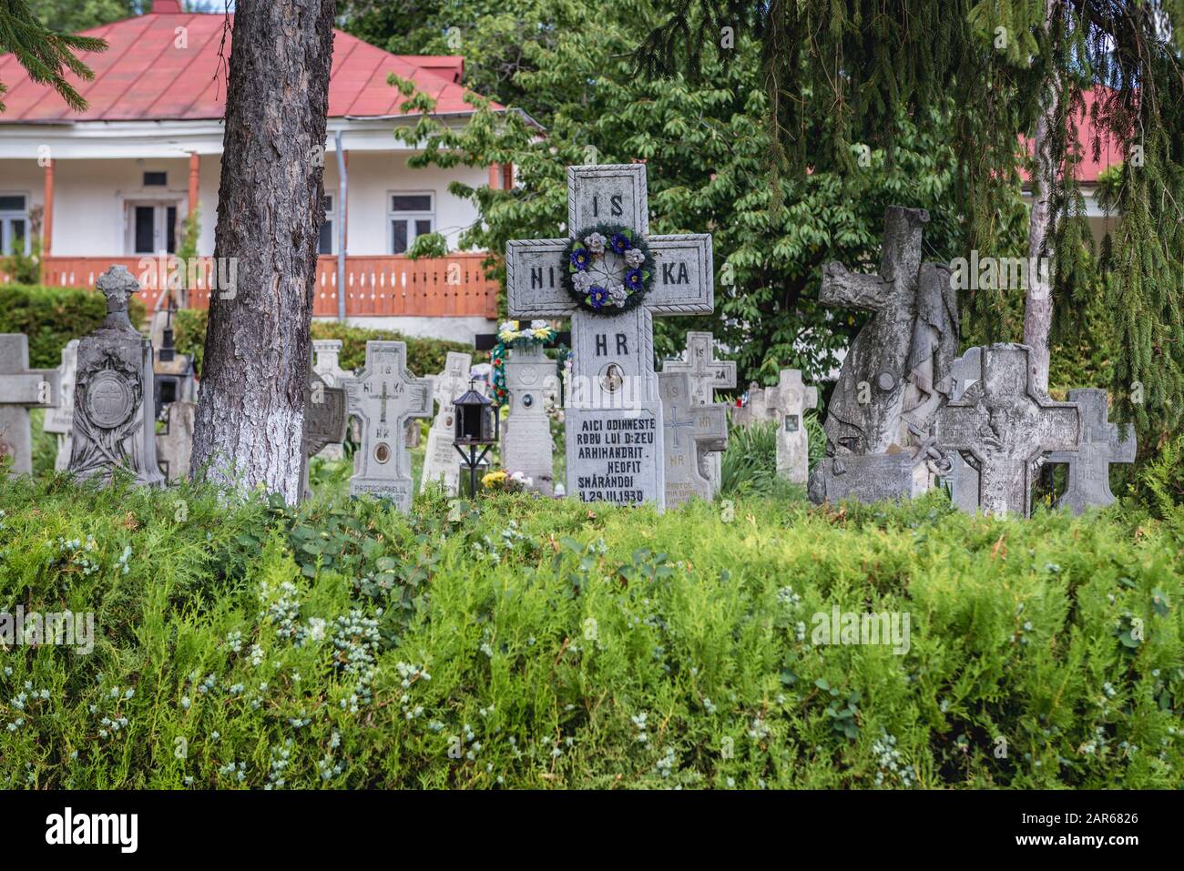Friedhof im Kloster Ciolanu der östlichen orthodoxen Mönch, zwischen Tisau und Magura Gemeinden im Kreis Buzau, Rumänien Stockfoto