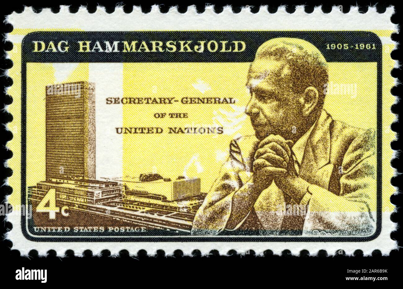 UN-Hauptsitz und Dag Hammarskjold, UN Sec. Gen., 1953-61 Stockfoto