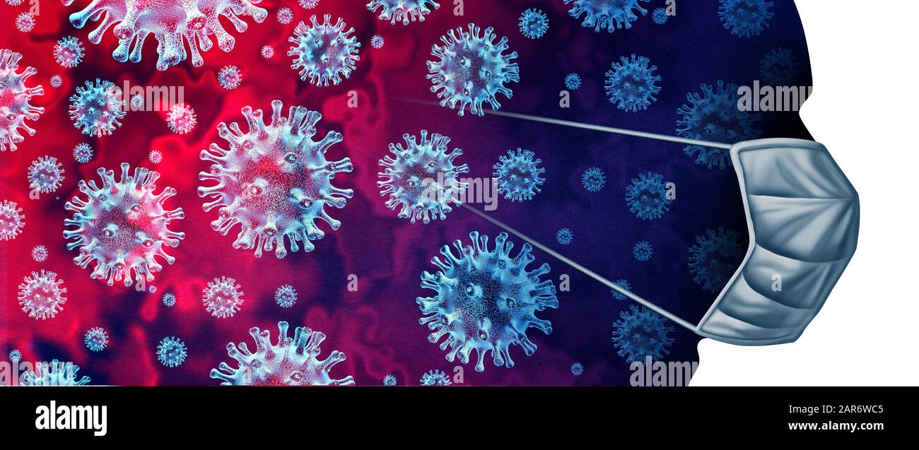 Ansteckender Ausbruch des Coronavirus und die medizinische Grippekrise der Coronaviren als gefährliche Grippe-Belastungsfälle oder pandemic Public Health Risk Concept. Stockfoto