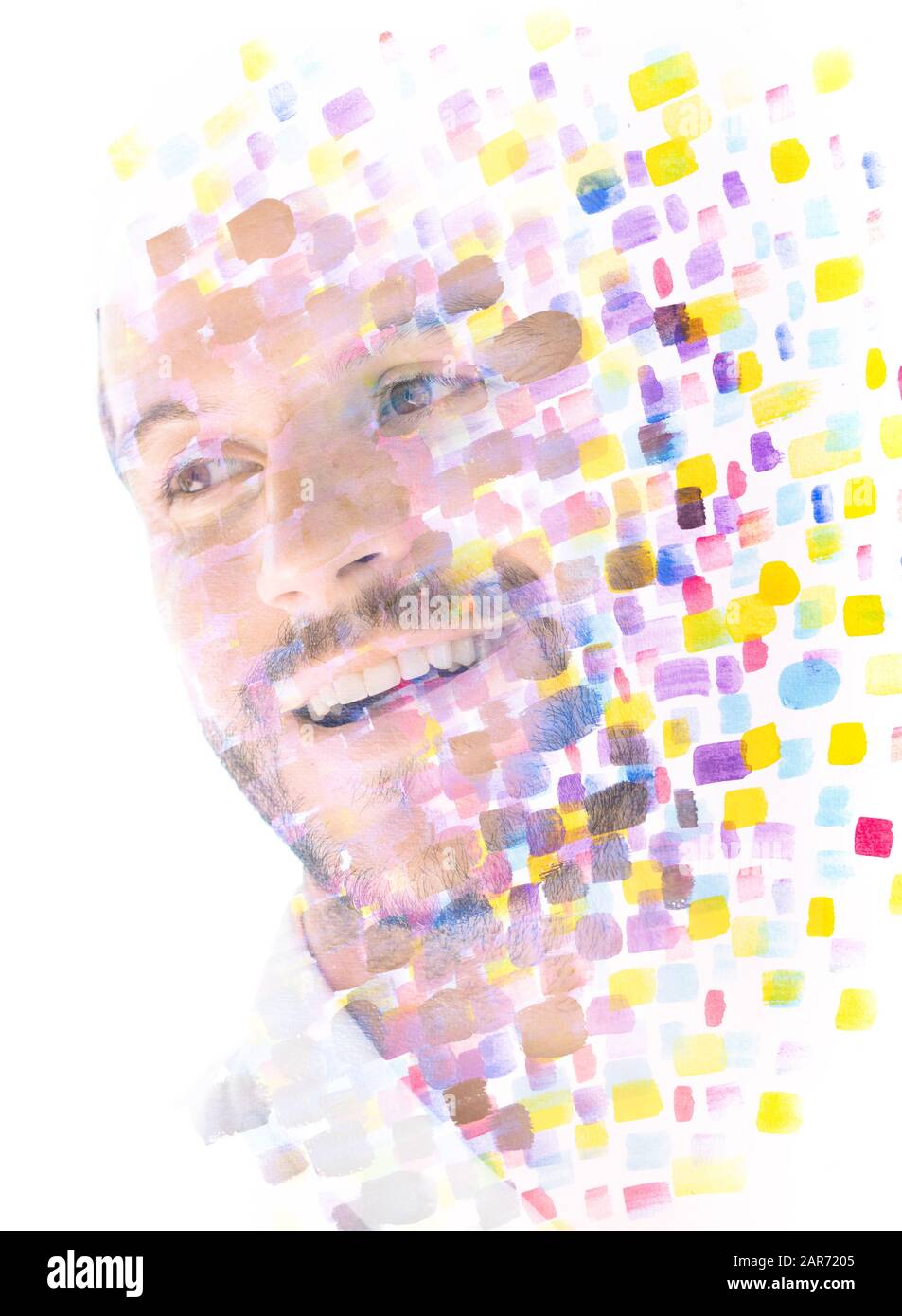 Paintography. Abstrakte Malerei mit einem Porträt kombiniert Stockfoto