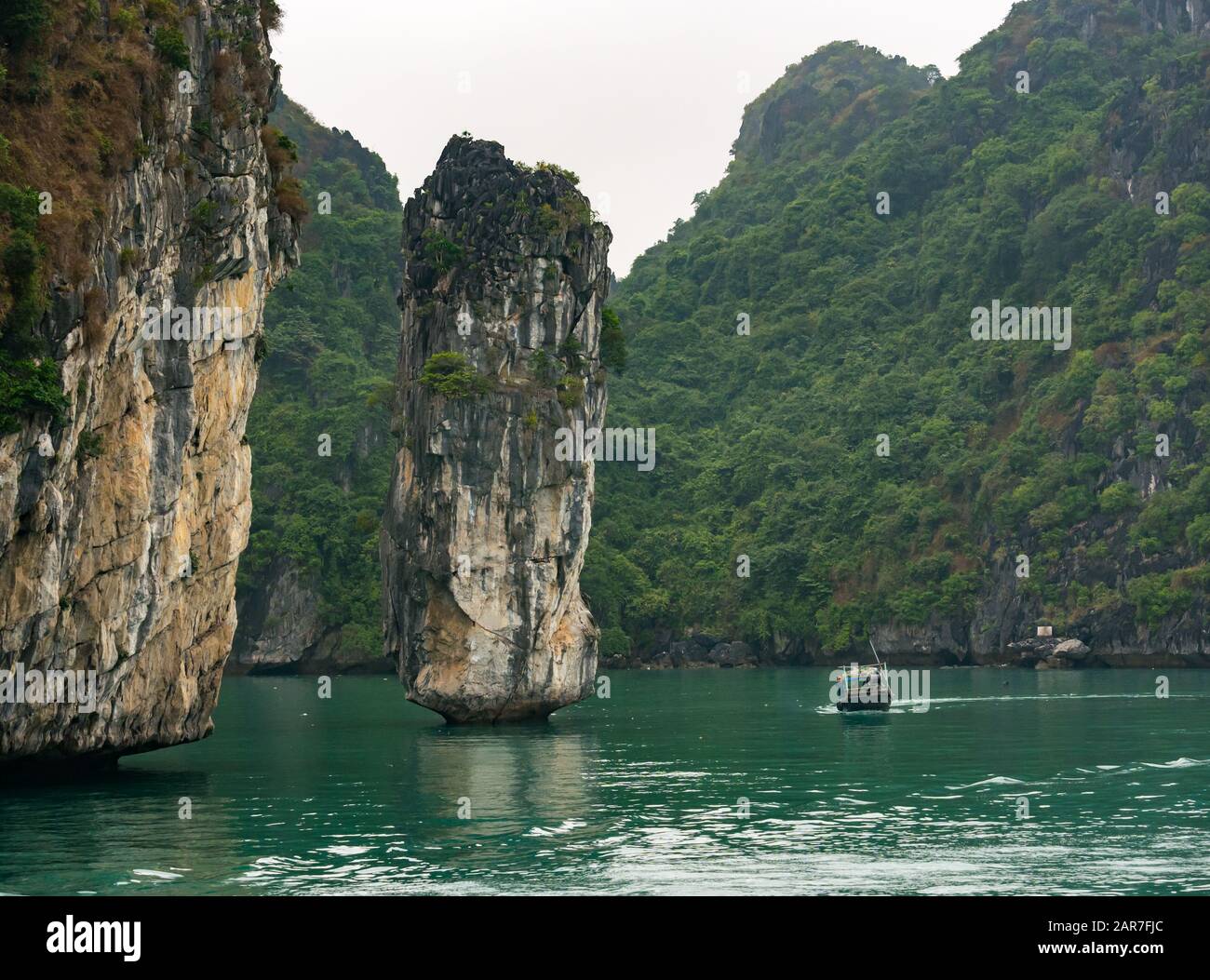 Kalkkarsten-Meeresgestapel-Felsformation, Lan ha Bay, Vietnam, Asien Stockfoto