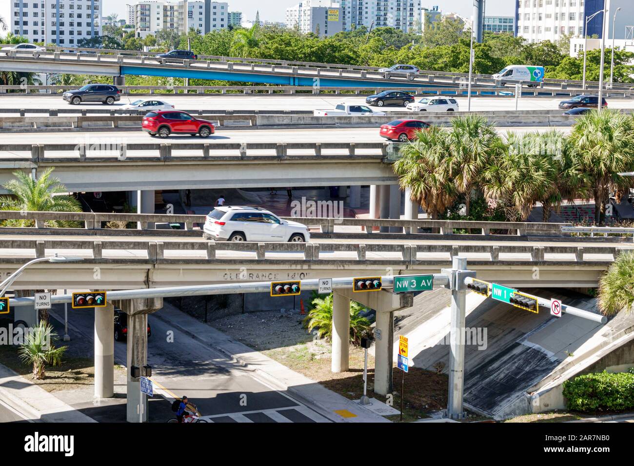 Miami Florida, erhöhte Autobahn, Eingang Ausfahrt Rampe Brücke Brücken, Interstate I95 95, Autos Fahrzeuge, Besucher reisen Reise touristischer Tourismus landma Stockfoto