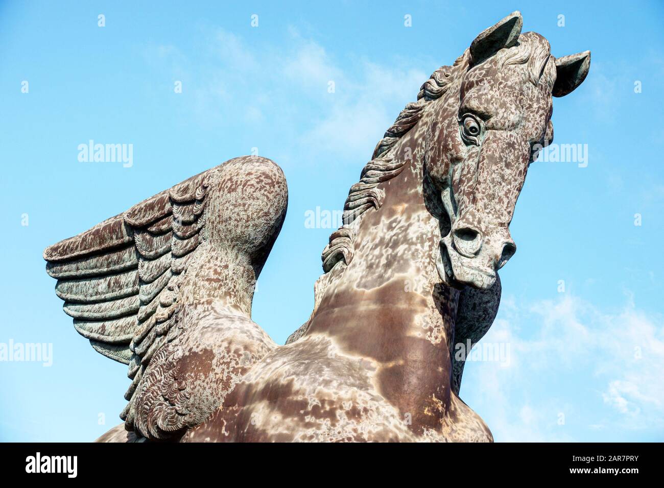 Miami Florida, Aventura, Gulfstream Park Pferderennbahn, Statue, Skulptur, Bronze, Pegasus & Dragon, entworfen von Strassacker, FL191231131 Stockfoto