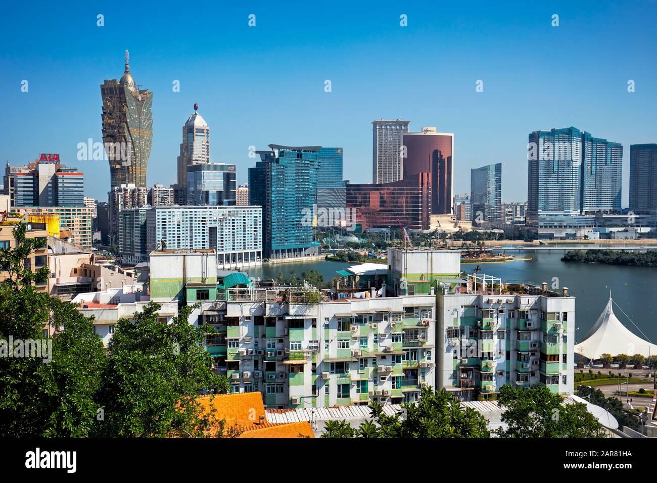 Skyline von Macau, vom Penha-Hügel aus gesehen. Macau, China. Stockfoto