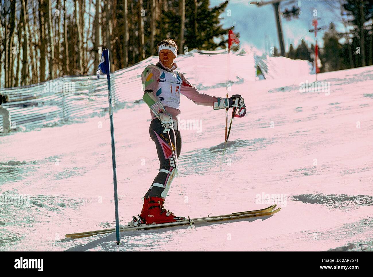 Pirmin Zürbriggen aus der Schweiz tritt im Slalomlauf bei den SkiWM