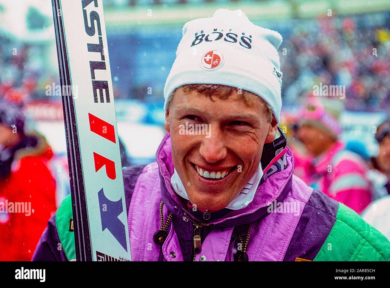 Pirmin Zürbriggen aus der Schweiz tritt bei den Ski-WM 1989 der Fis-Alpine an Stockfoto