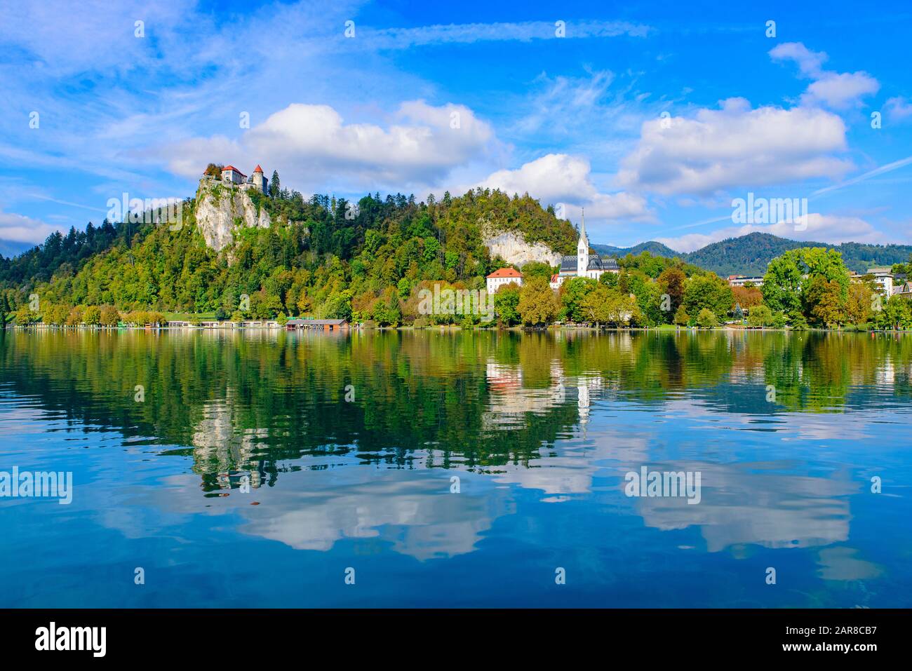 Der Bleder See, ein beliebtes Touristenziel in Slowenien Stockfoto