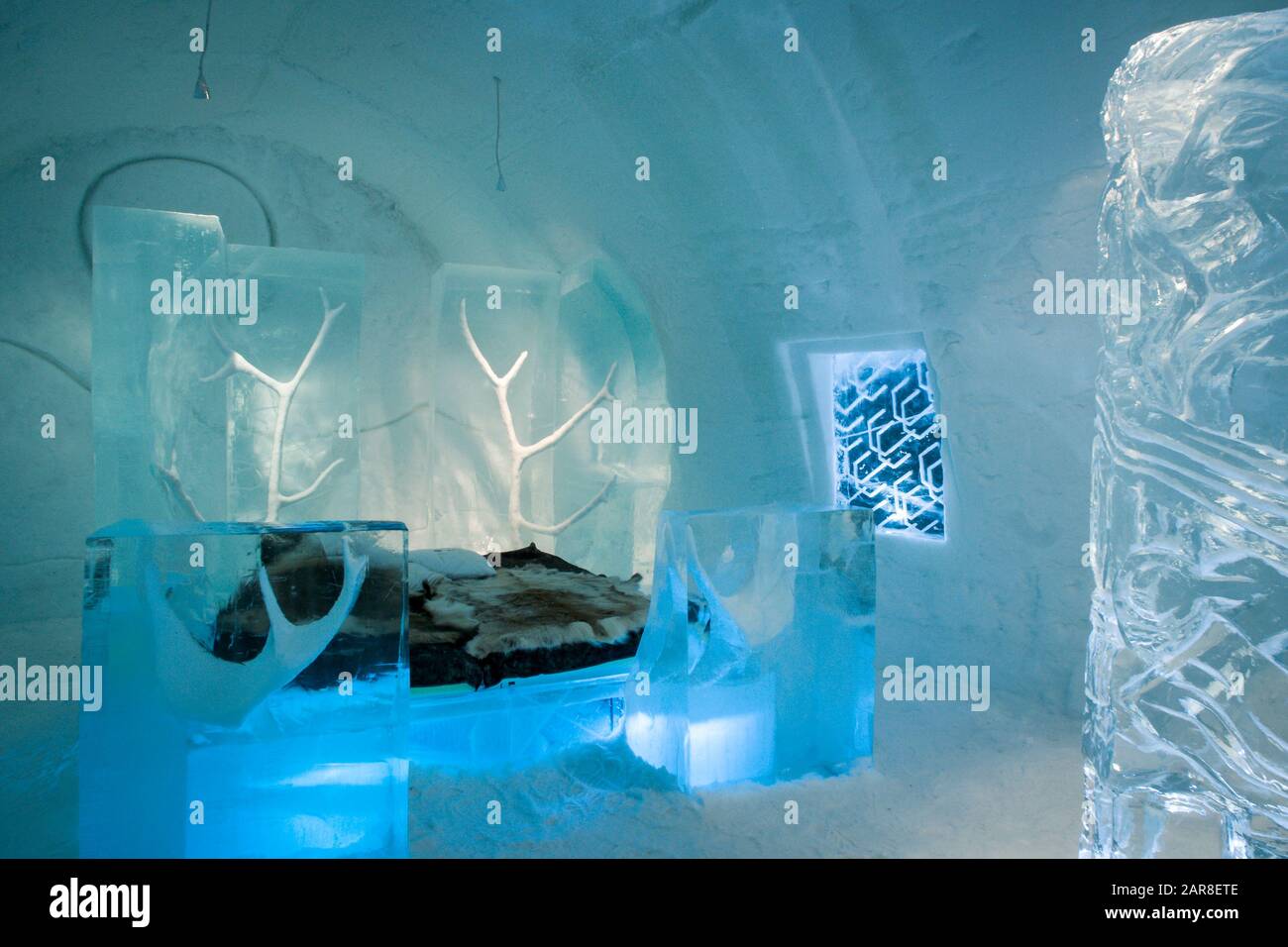 Gästezimmer im Ice Hotel, Kiruna, Schweden Stockfoto