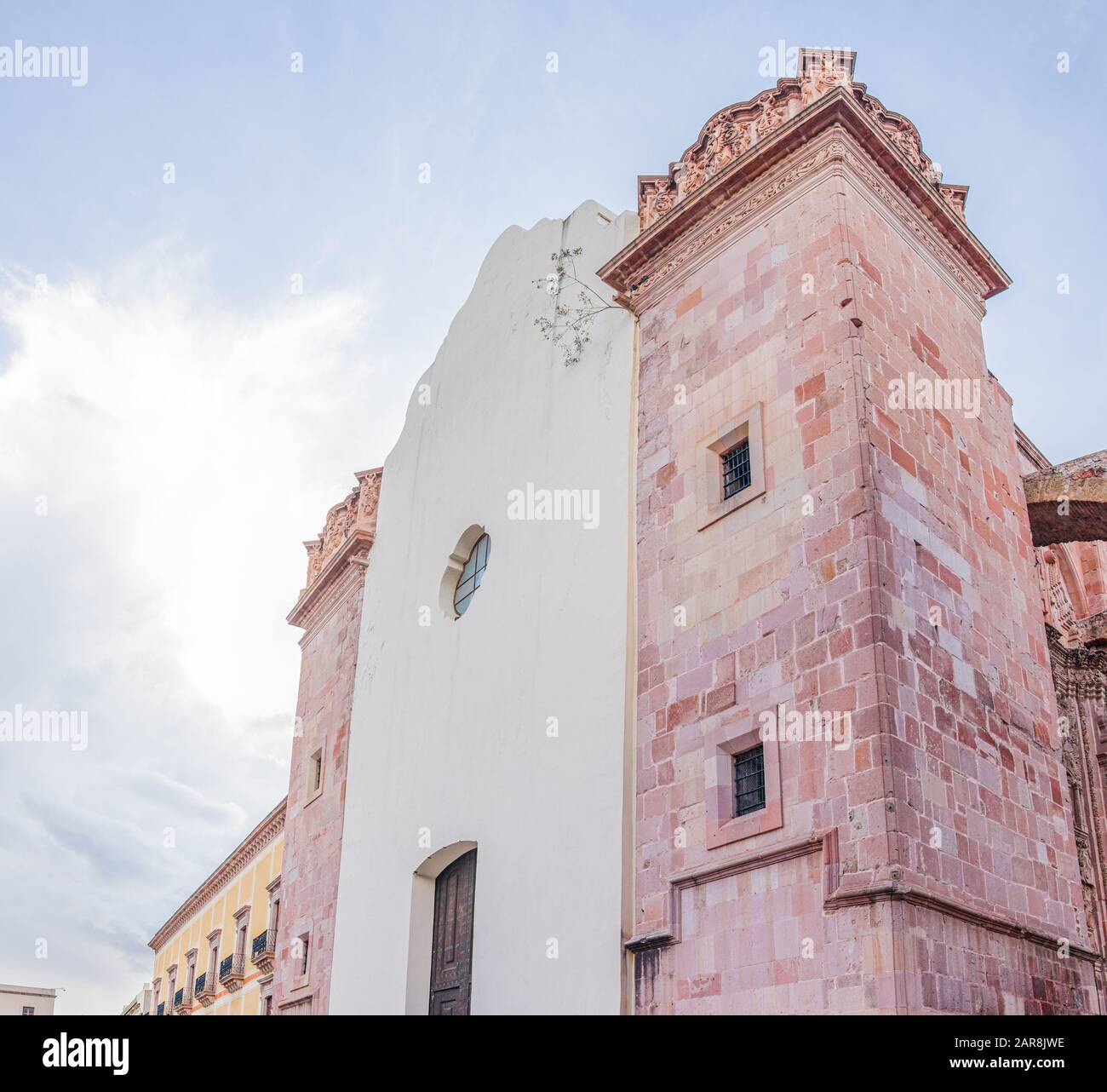 Nahaufnahme des ehemaligen Tempels von San Agustin in Zacatecas, Bundesstaat Zacatecas, Mexiko Stockfoto