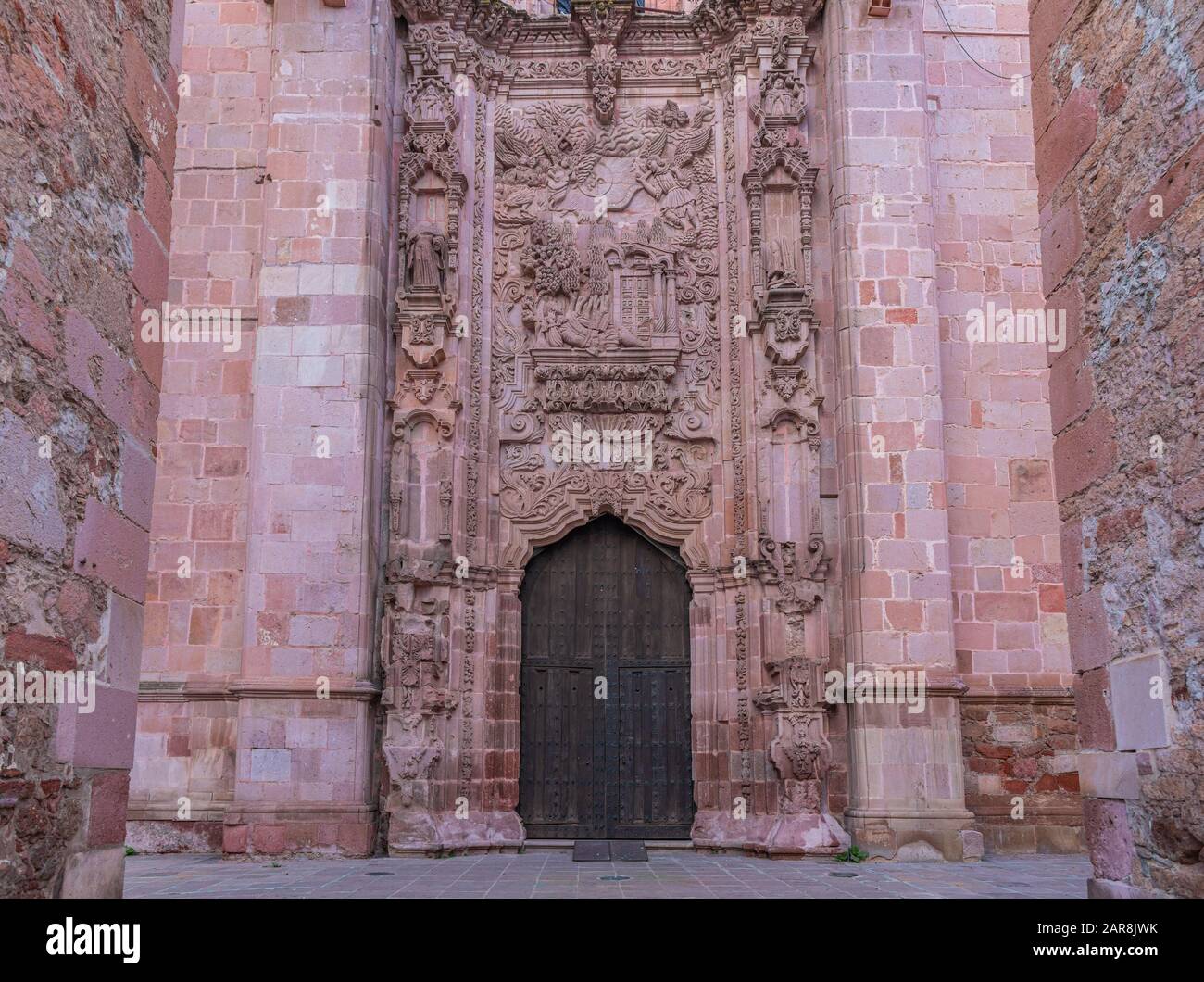 Nahaufnahme des ehemaligen Tempels von San Agustin in Zacatecas, Bundesstaat Zacatecas, Mexiko Stockfoto