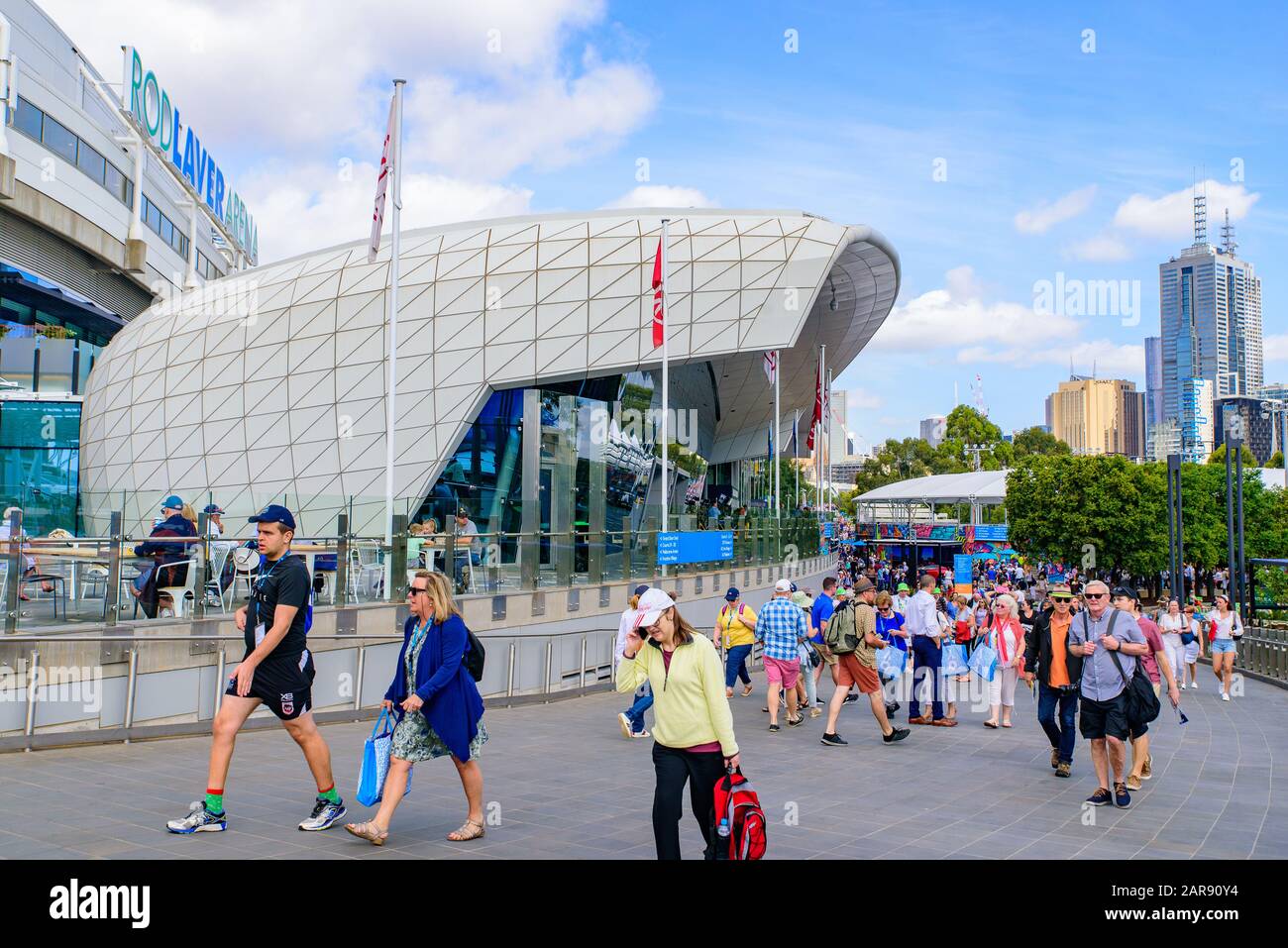 Rod Laver Arena for Australian Open 2020, eine Tennisanlage im Melbourne Park, Melbourne, Australien Stockfoto