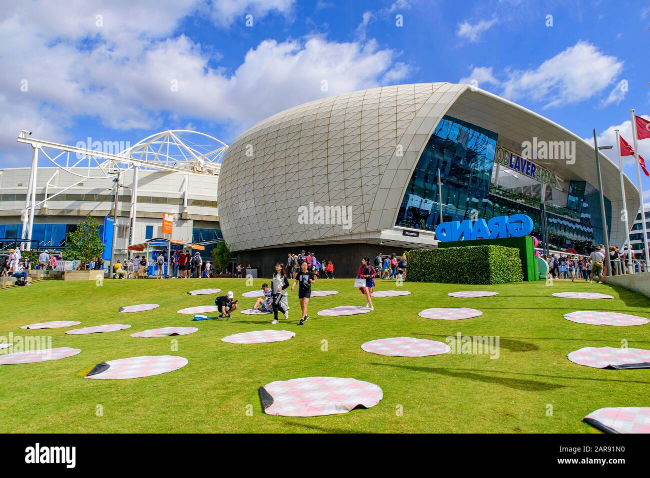 Rod Laver Arena for Australian Open 2020, eine Tennisanlage im Melbourne Park, Melbourne, Australien Stockfoto