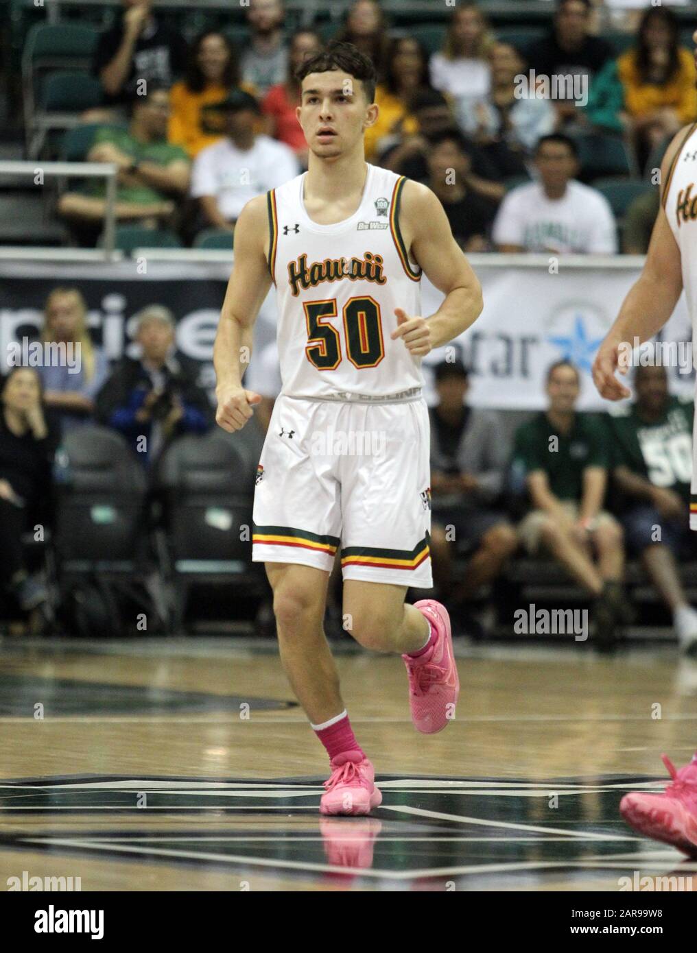 25. Januar 2020 - Hawaii Rainbow Warriors Guard Kameron Ng (50) während eines Spiels zwischen den Hawaii Rainbow Warriors und den UC Davis Aggies im Stan Sheriff Center in Honolulu, HI - Michael Sullivan/CSM Stockfoto