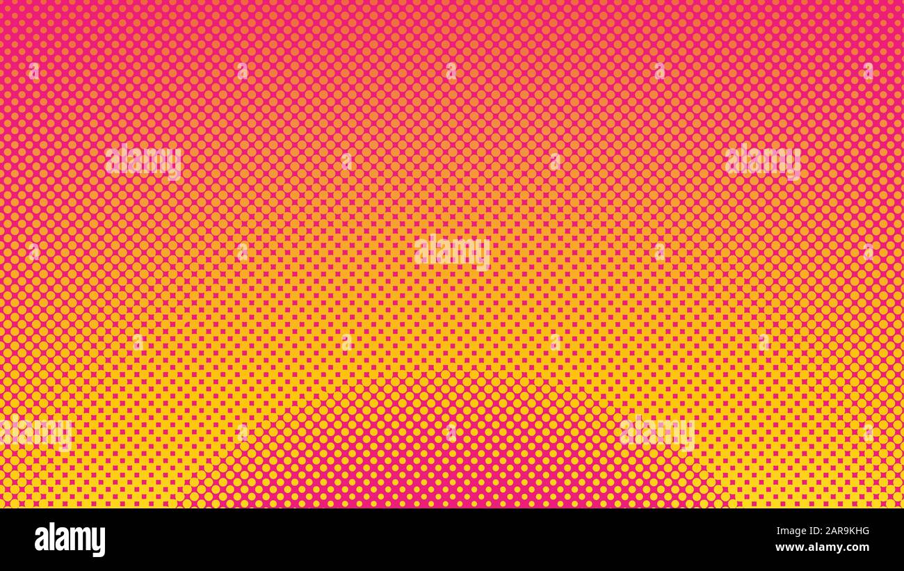 Farbige Radiale Halbtonhintergrund-Designvorlage, Pop Art, Abstrakte Punktmuster Illustration, Vintage Texture Element, Retro Orange Gradation Stock Vektor