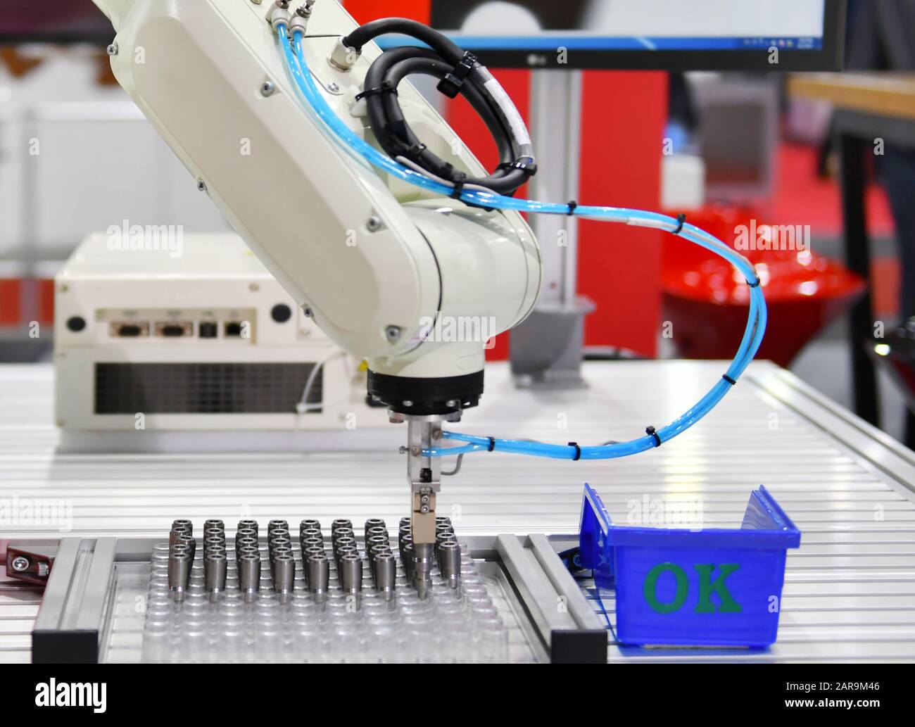Moderne Robotik Machine Vision System in der Fabrik-, Industrie roboter Konzept. Stockfoto