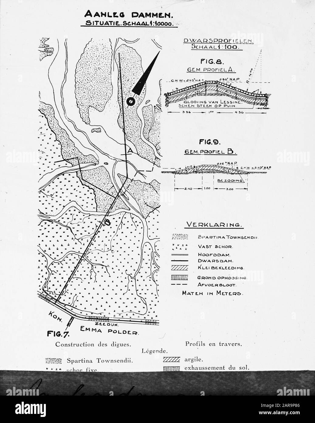 Kartendatum: Undatierte Stichwörter: Dammenaanleg Stockfoto