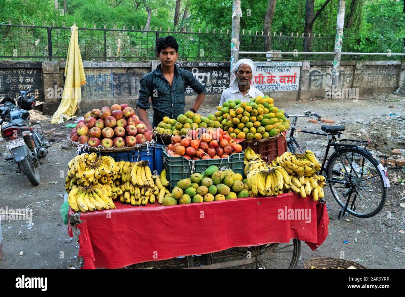 Obsthändler, Haldwani, Nainital, Kumaon, Uttarakhand, Indien, Asien Stockfoto