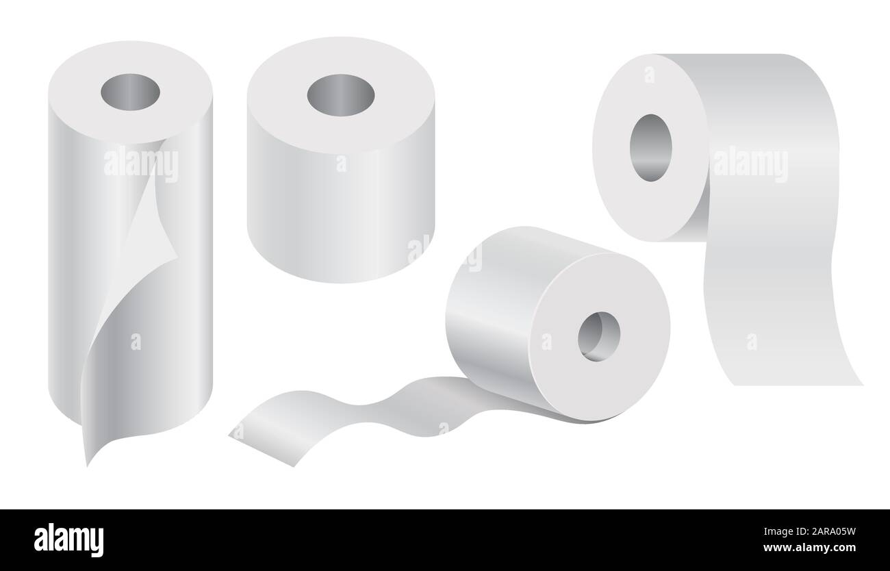 Weiße toilettenpapierrollen und Küchenhandtuch sind im Set Stock Vektor