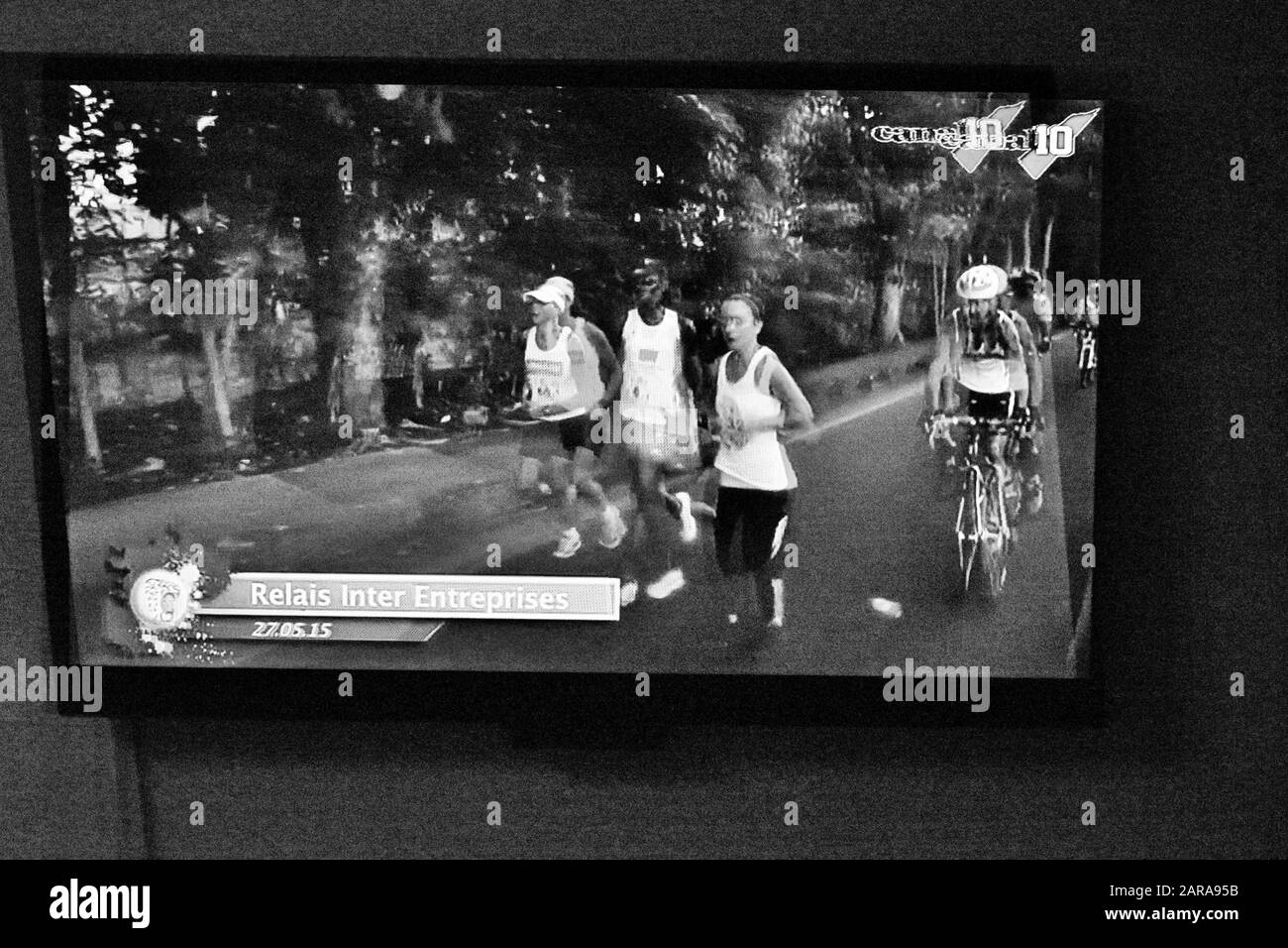 TV-News, Marathonläufer, Paris, Frankreich, Europa Stockfoto