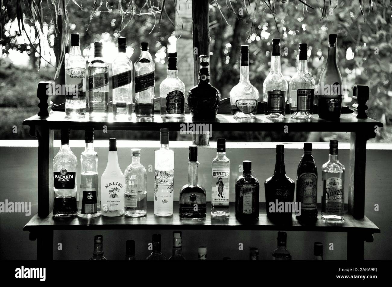 Spirituosenflaschen, Kumarakom, Kottayam, Kerala, Indien, Asien Stockfoto