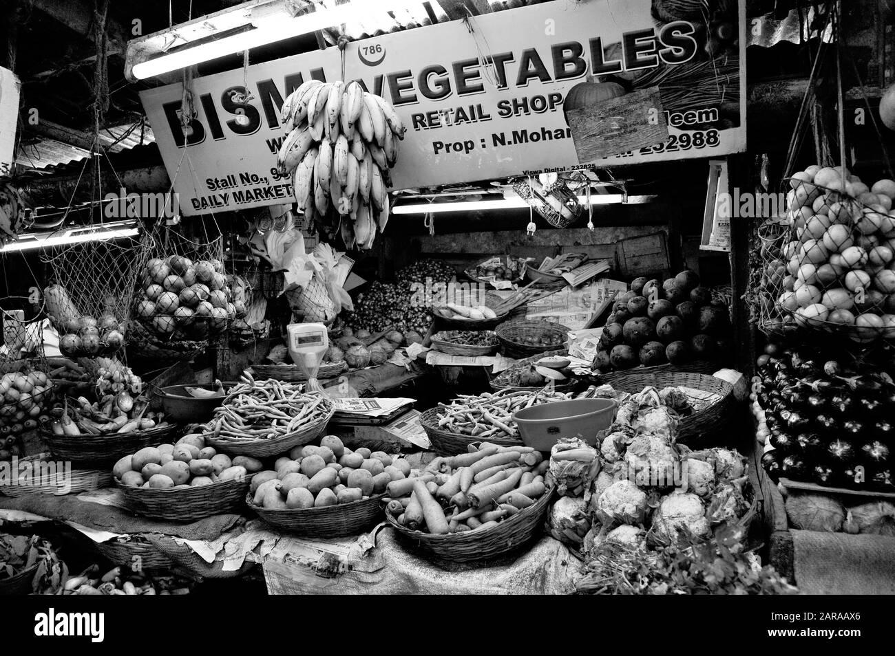 Obst- und Gemüsemarkt, Munnar, Idukki, Kerala, Indien, Asien Stockfoto