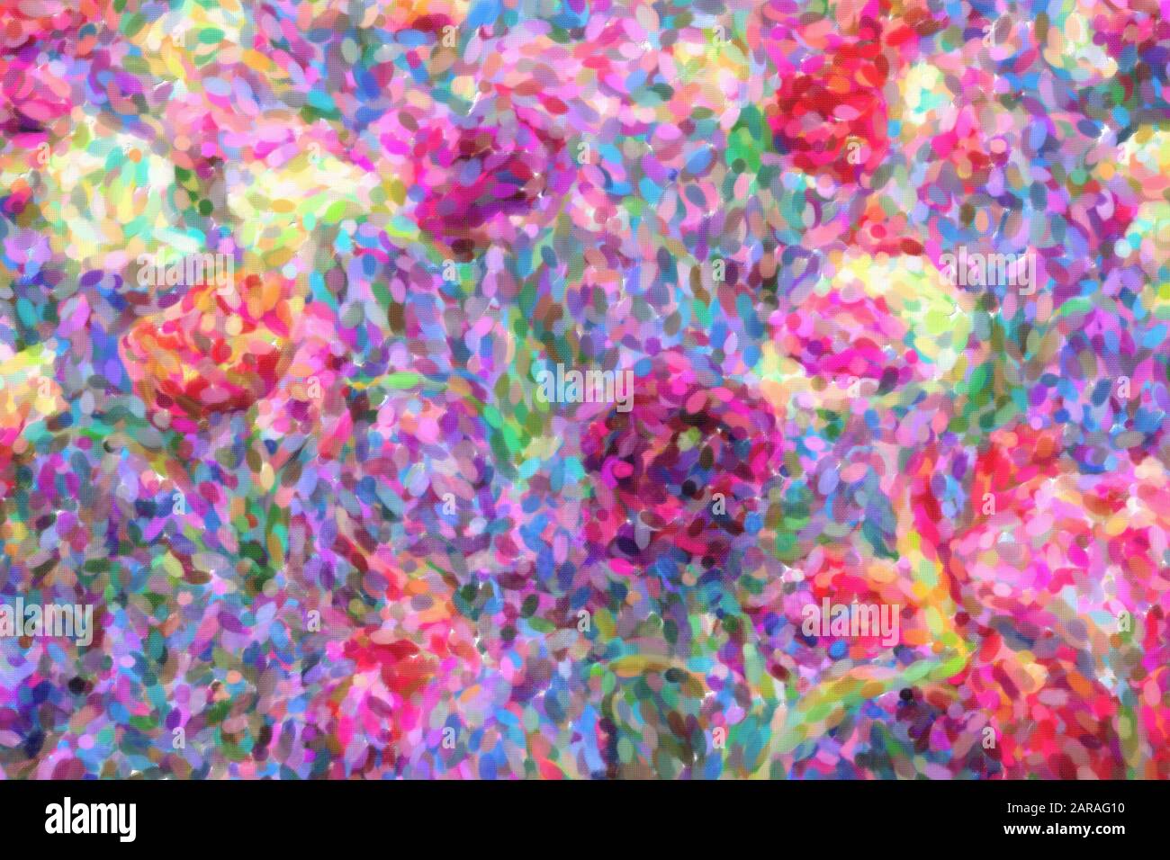 Hübscher Hintergrund mit Blumen, die in impressionistischem Stil auf Leinwand für Tapetendesign gemalt wurden.Schöne exotische Tulpen aus Ölfarbe im klassischen im Stockfoto