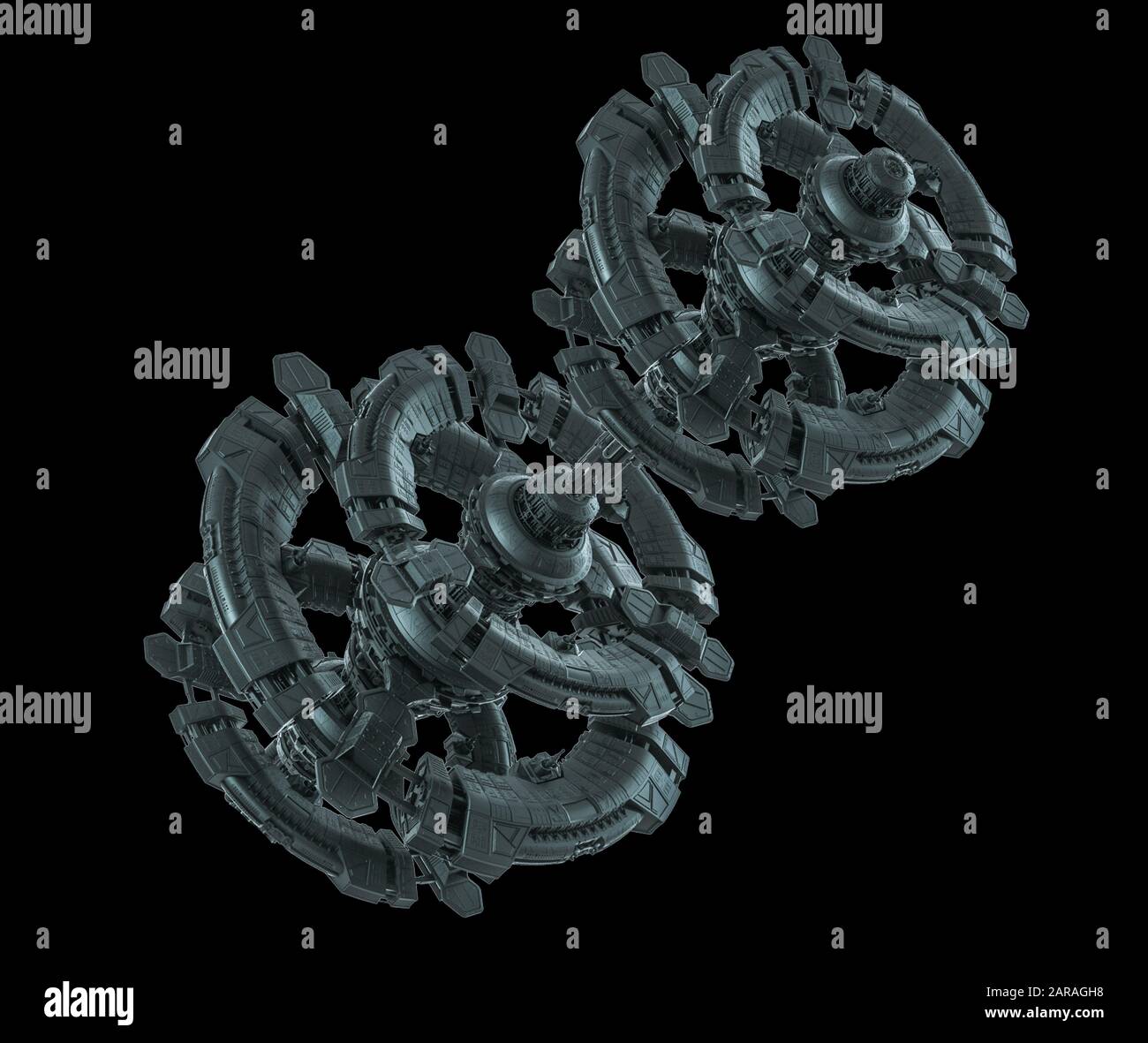 Raumschiff - Illustration schwarzer Hintergrund - 3D Illustration Stockfoto