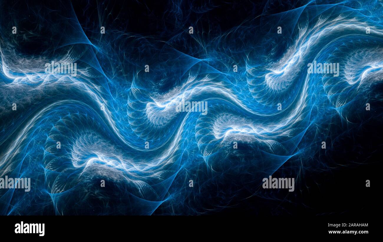 Blau leuchtende Energie wellenförmige Bewegung fraktal, Computer erzeugt abstrakten Hintergrund, 3D-Rendering Stockfoto