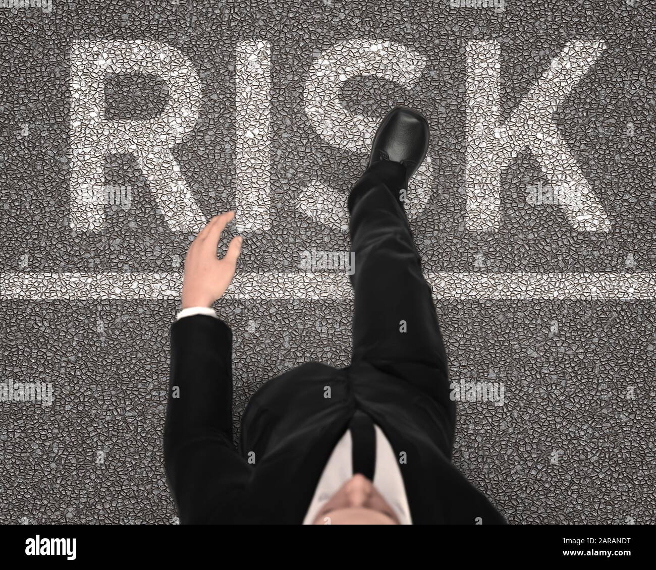 Risikokonzept mit Geschäftsleuten auf der Straße, in der Draufsicht und im 3D-Rendering Stockfoto
