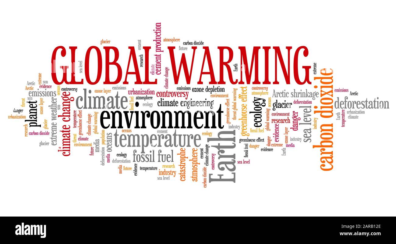 Die globale Erwärmung Wort cloud. Klimawandel Konzept. Stockfoto