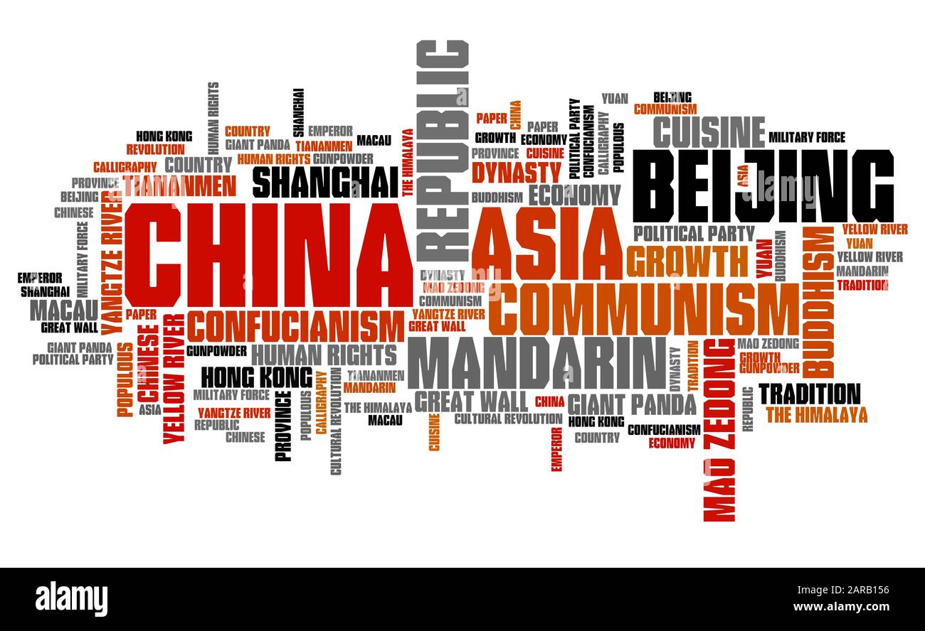 China - asiatische Land Wort cloud Abbildung. Wort Collage. Stockfoto