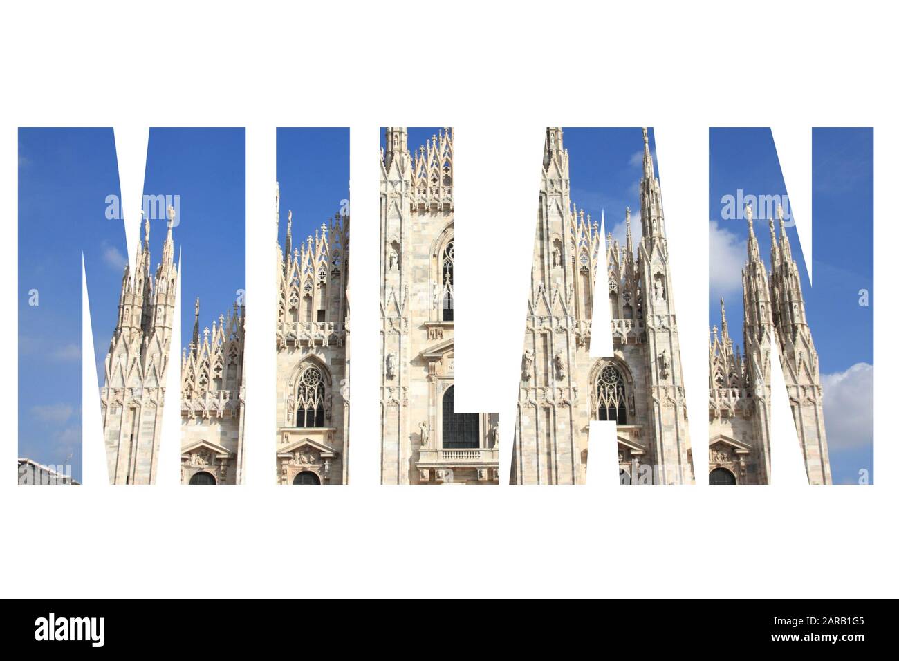 Mailand - Stadtname mit weißem Hintergrund. Italien Reiseziel. Stockfoto